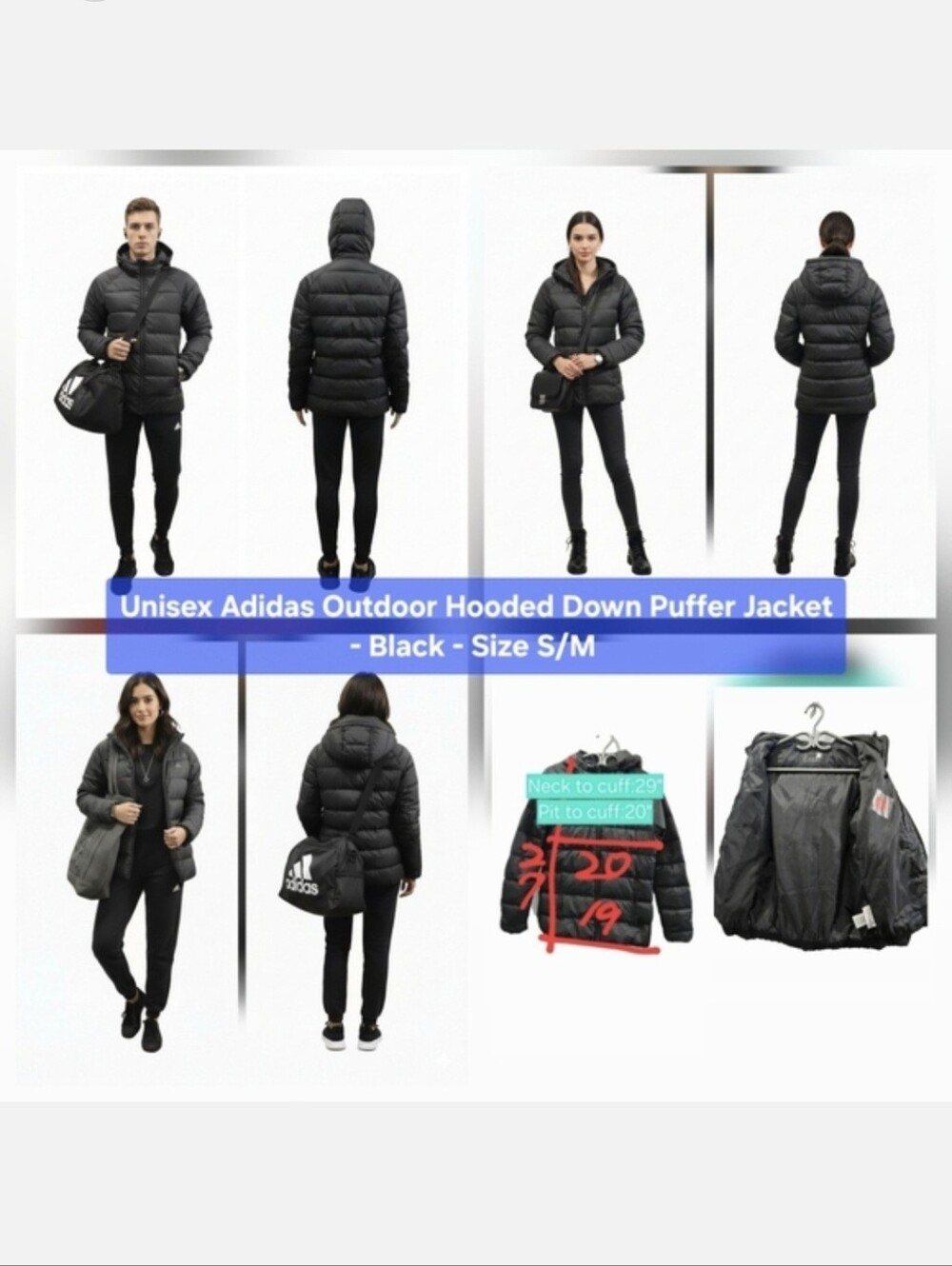 Unisex Adidas Outdoor Hooded Down Puffer Jacket - Black Size S/M